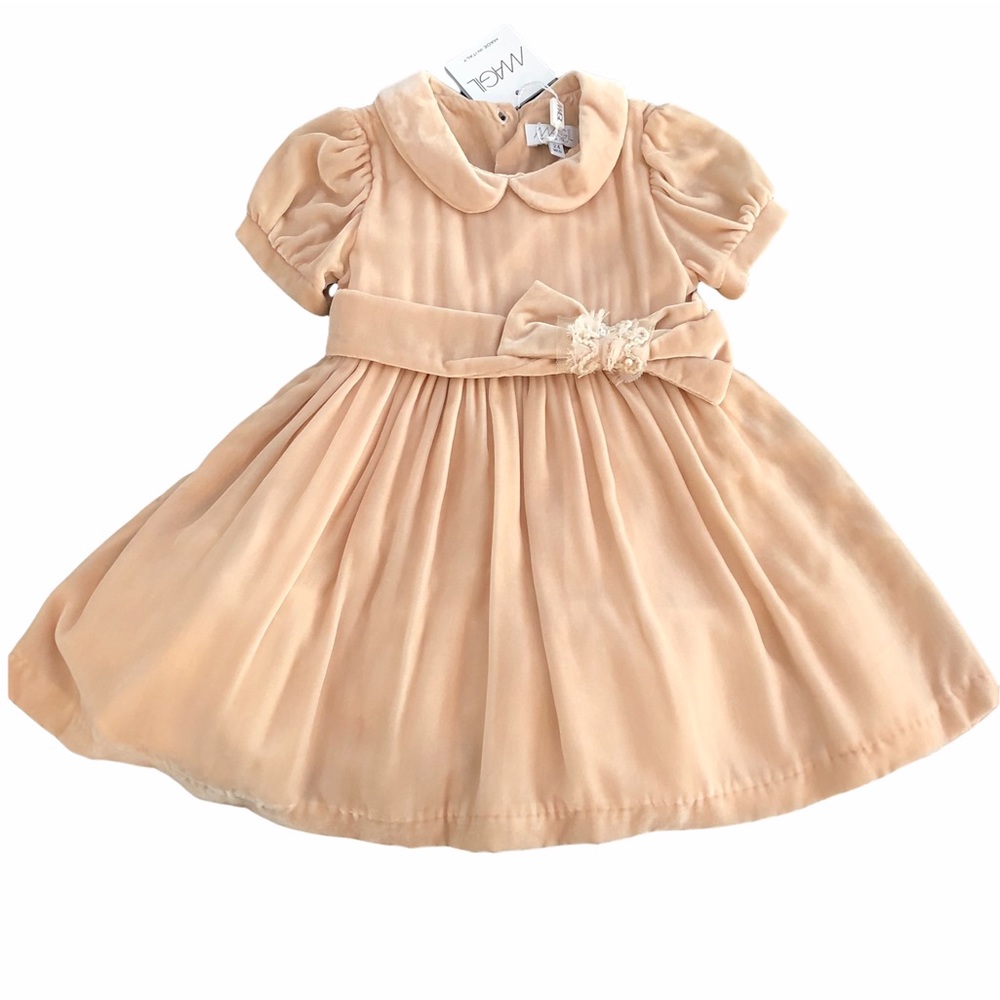 Magil Italy Blush / Cream Velvet Peter Pan Collar Dress size 12 months